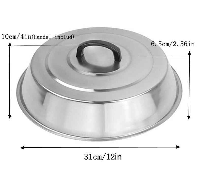 ZBXFCSH 12 Inch Heavy Duty Cheese Melting Dome Wok Lids - Stainless Steel Griddle Grill Accessories - Durable Round Basting, Steaming Cover - Heat Resistant Handle for Flat Top Griddle Grill- 2 Domes - Image 2